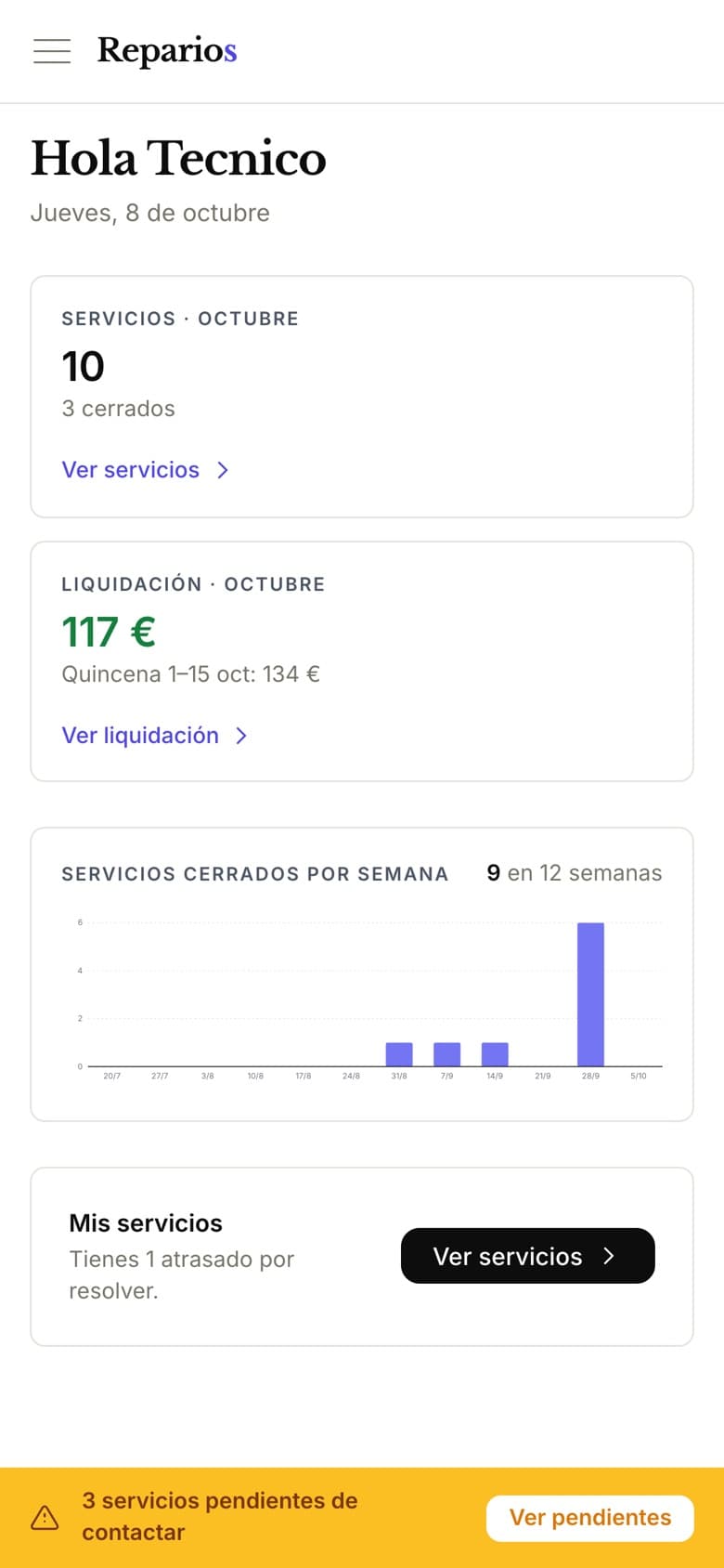 Technician app on a phone