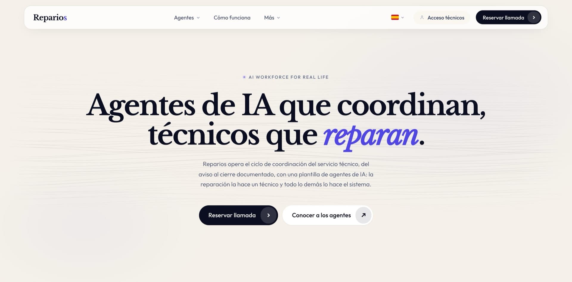 Website hero: AI agents that coordinate, technicians who repair